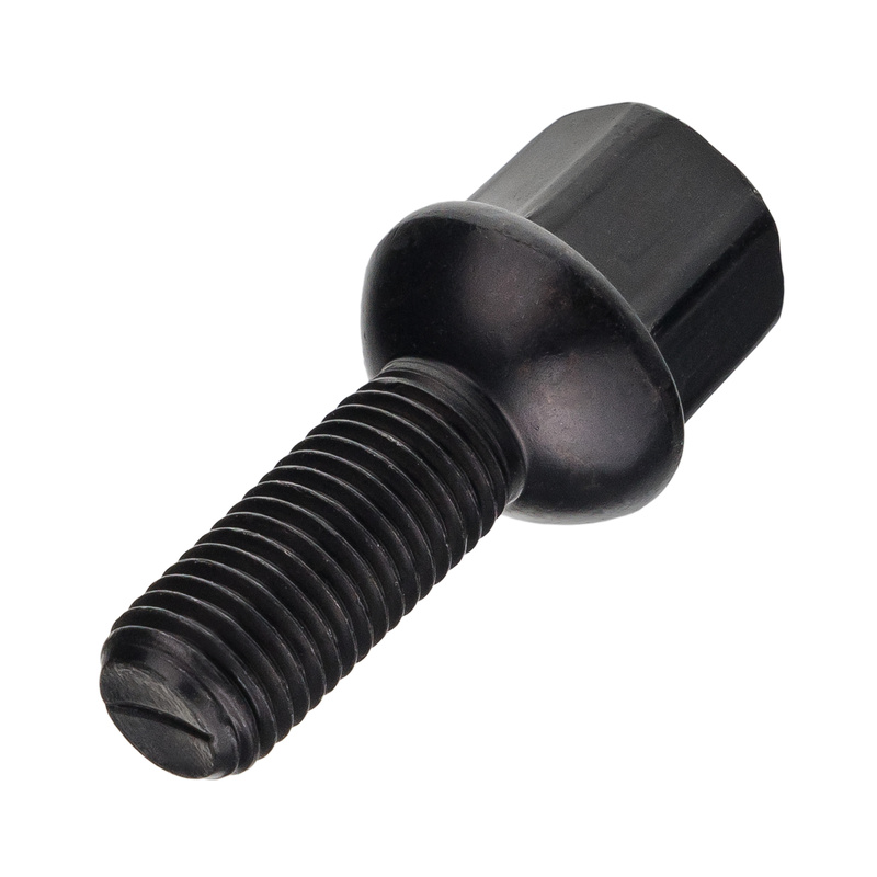 Black Wheel Bolt M12x1.50 / Ball Seat / 17 mm Hex - 28 mm