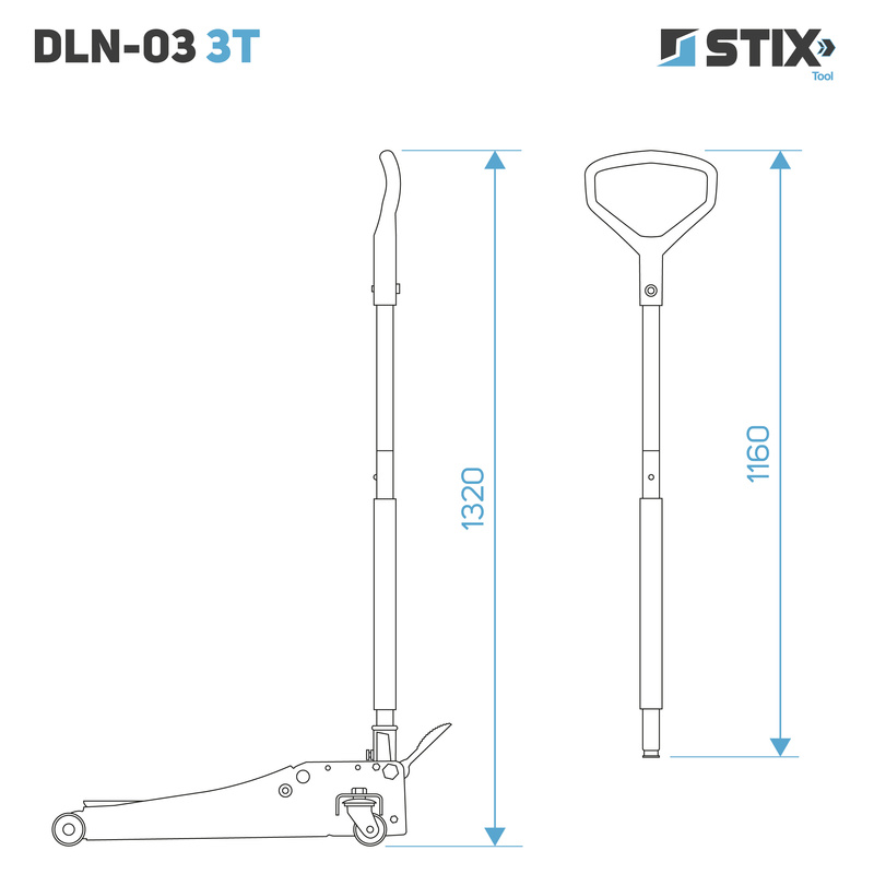 Hydraulischer Rangierwagenheber mit Pedal, Niedrigprofil, Hubhöhe 75–505 mm – DLN-03 3T – Stix