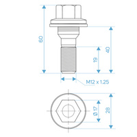 Bolts for original Peugeot, Citroen rims M12x1.25 - (Geomet flat washer) - Carbonado