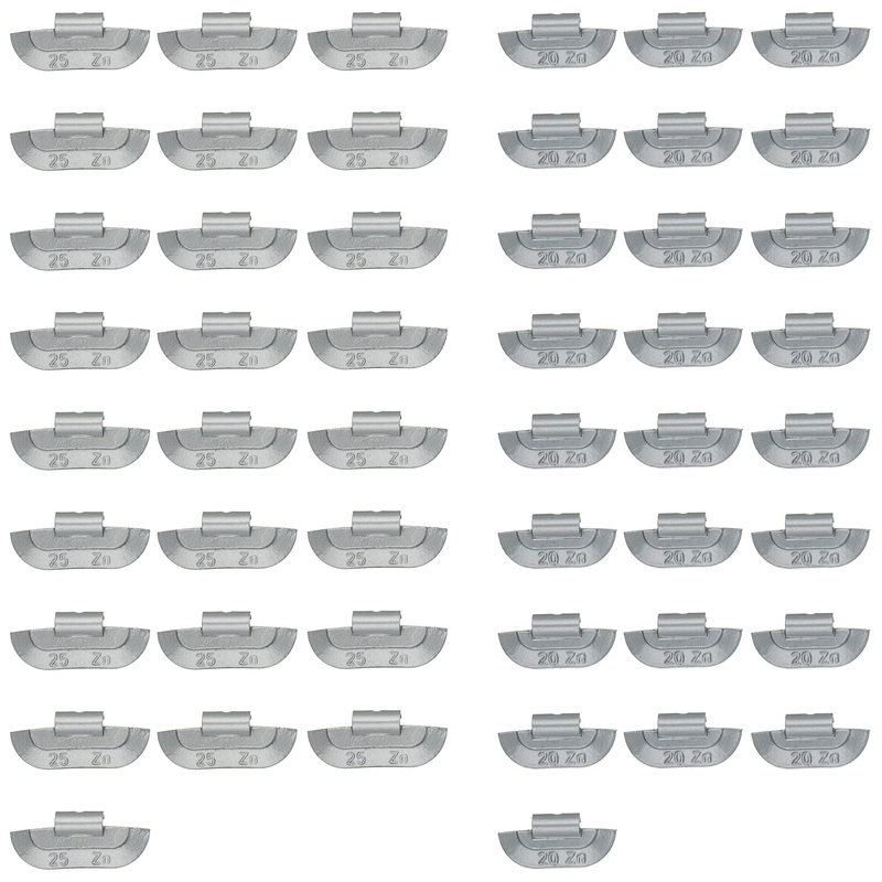 Zinc Clip-On Wheel Weights ZN/S for Steel Wheels – Multibox Set 50 pcs (20–25 g)