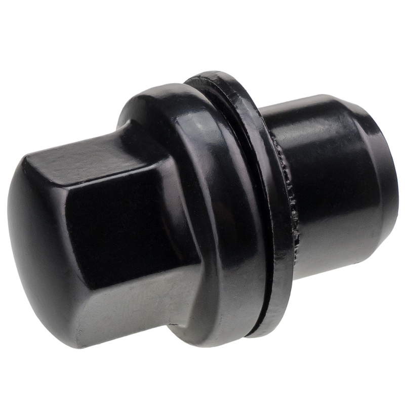 Black wheel nuts for original alloy wheels Land Rover M14x1.5 with floating washer, 22 mm hex - Carbonado