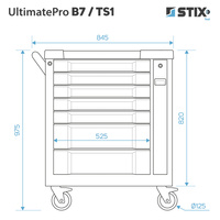 Werkzeugschrank / Werkstattwagen mit 7 Schubladen, ausziehbarem Seitenschrank + Werkzeugsatz – UltimatePro B7/TS1 – Stix