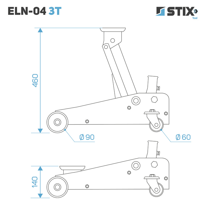 Hydraulic Floor Jack / Trolley Jack, lifting height 140–460 mm ELN-04 3T – Stix