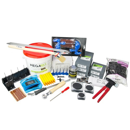 Starter kit for vulcanization, tire replacement and repair PREMIUM NR1 (scooped weights, glued weights, valves, patches and more) - Stix
