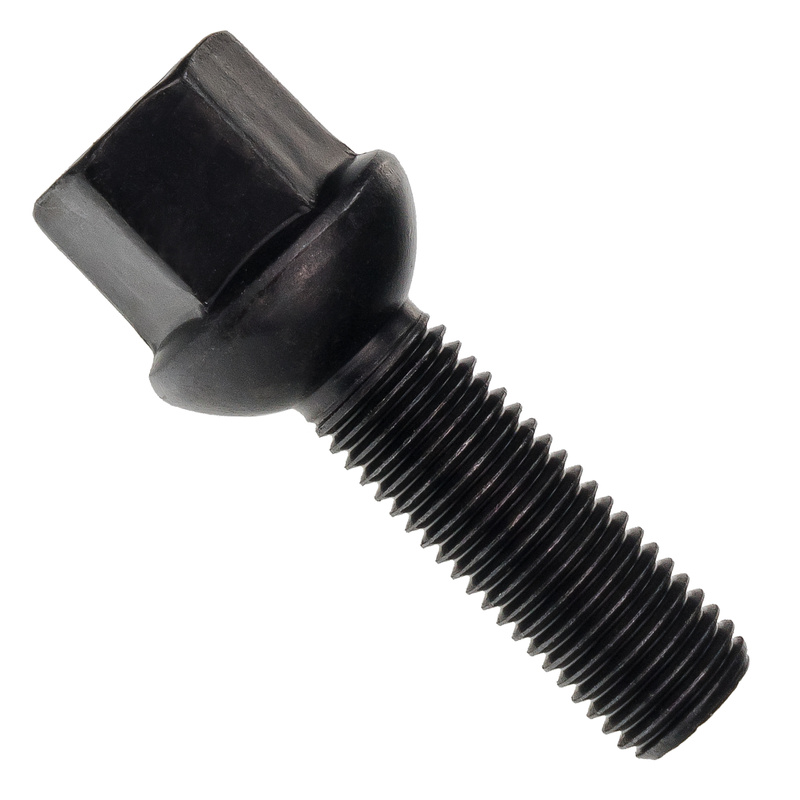 Black Wheel Bolt M12x1.50 / Ball Seat / 17 mm Hex - 35 mm