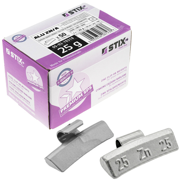 Ciężarki nabijane ALU Cynkowe do felg aluminiowych ZN/A 25g / 50 szt. - Stix