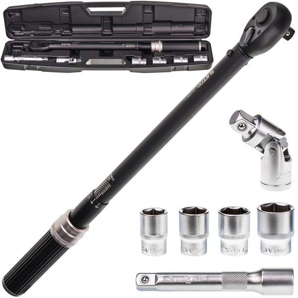 Drehmomentschlüssel 10–60 Nm 1/2", Set mit 6-teiligem Zubehör + Koffer ITW20220/S1 – Stix