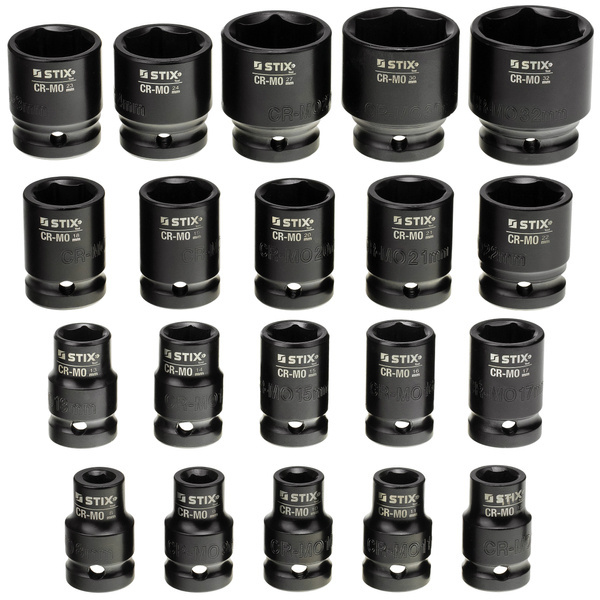 1/2" Impact Sockets, Long and Short, 35-Piece Set, Case (8 to 32 mm) STT CR-MO SERIES 10 - Stix Tool