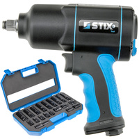 Pneumatic Impact Wrench 1700 Nm 1/2" STIX STT-17 Composite + Long and Short CR-MO SERIES 8 Impact Sockets 10–22 mm (20-piece set) in Case