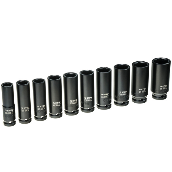 1/2"-Schlagschraubendreher-Einsätze, lang, 10-teiliges Set im Koffer (13, 15, 16, 17, 18, 19, 21, 22, 24, 26) STT CR-MO SERIES 3 – Stix Tool