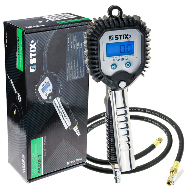 Pistolet do pompowania kół, opon z elektronicznym manometrem PSAIR-2 1,5m - 0-18 BAR Stix