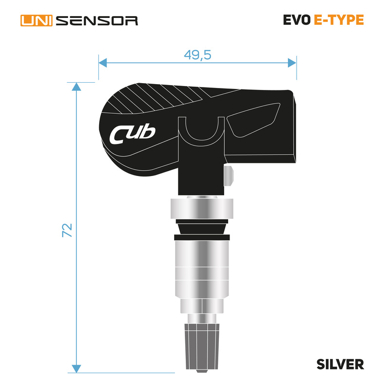 4x Czujnik ciśnienia CUB TPMS UNI Sensor 4.0 EVO E-type - Clamp-In Silver