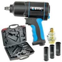 Pneumatic Impact Wrench 1700 Nm 1/2" STIX STT-17 Composite + Long CR-MO Impact Sockets 17/19/21 mm + Case with Oiler