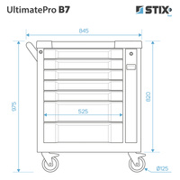 Workshop cabinet / tool trolley with 7 drawers, side pull-out compartment – UltimatePro B7 – Stix