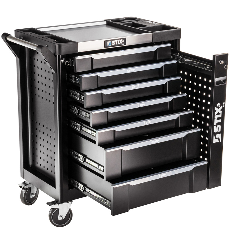 Workshop cabinet / tool trolley with 7 drawers, side pull-out compartment – UltimatePro B7 – Stix