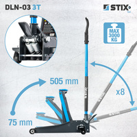 Hydraulischer Rangierwagenheber mit Pedal, Niedrigprofil, Hubhöhe 75–505 mm – DLN-03 3T – Stix