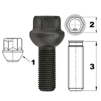 Black bolt for aluminum rims, steel rims M14x1.5 ball R14 - Carbonado