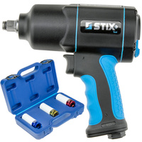 Druckluft-Schlagschrauber 1900 Nm 1/2" STIX STT-19, Composite + lange CR-MO Schlagsockel 17/19/21 mm für Alufelgen im Koffer (3-tlg. Set)