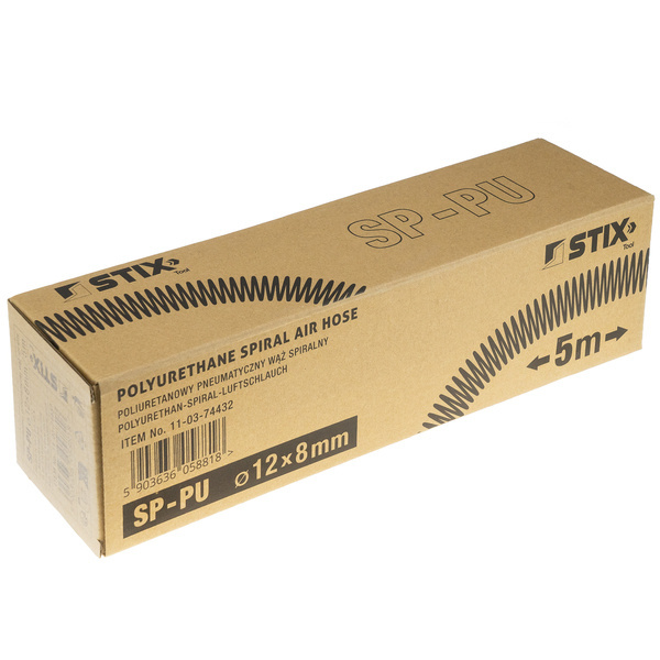 Pneumatic Spiral Hose SP-PU 12/8 mm (5 m), Polyurethane - PREMIUM STIX