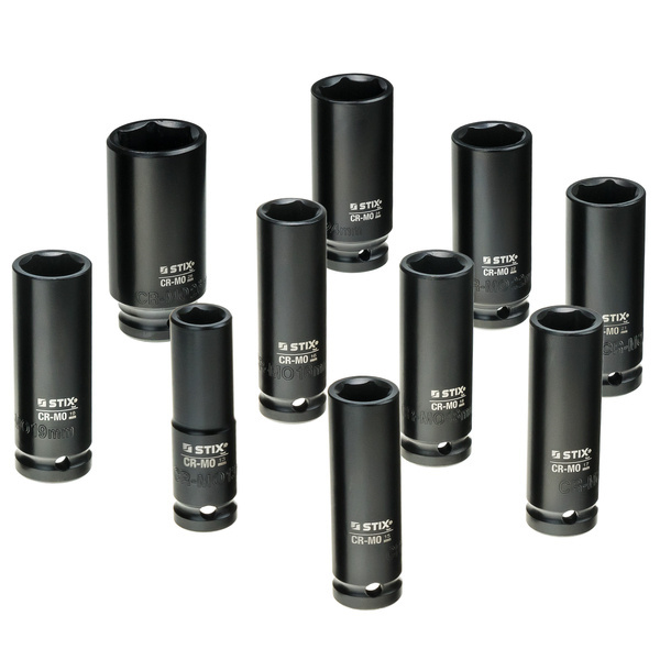 1/2"-Schlagschraubendreher-Einsätze, lang, 10-teiliges Set im Koffer (13, 15, 16, 17, 18, 19, 21, 22, 24, 26) STT CR-MO SERIES 3 – Stix Tool