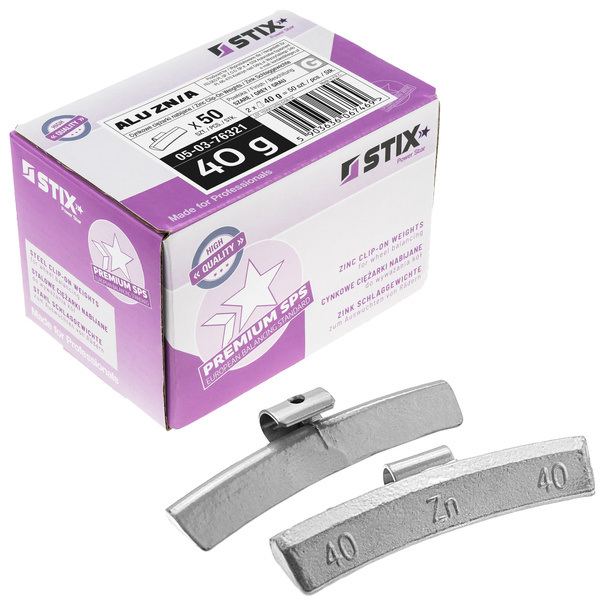 Ciężarki nabijane ALU Cynkowe do felg aluminiowych ZN/A 40g / 50 szt. - Stix
