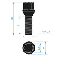 Schwarz Felgenschraube M14x1.25 45 mm - Schlüssel 17.