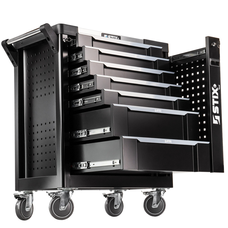 Workshop cabinet / tool trolley with 7 drawers, side pull-out compartment – UltimatePro B7 – Stix
