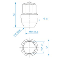 Radmuttern für Aluminiumfelgen, Tesla-Typ – M14x1,5 / Verzinkt, feste Unterlegscheibe, Schlüsselweite 21 mm – Carbonado