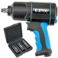 Pneumatic Impact Wrench 1900 Nm 1/2" STIX STT-19 + Long CR-MO Sockets 17/19/21 mm in Case