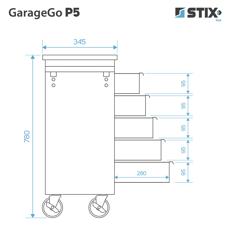 Rolling tool cabinet GarageGo P5 - Stix