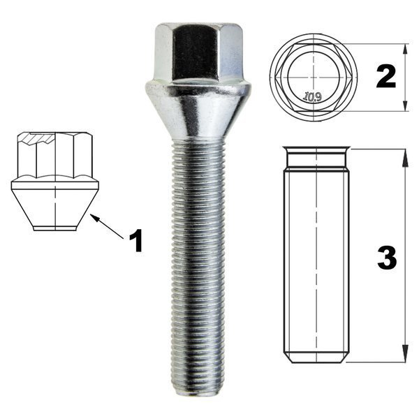 Schraube für Felgen / Räder M12x1.50 Konus / K17 - 50 mm