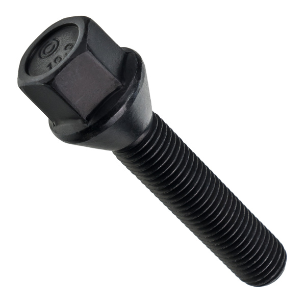 Czarna śruba do felg M12x1.50 50 mm – klucz 17. Stożek