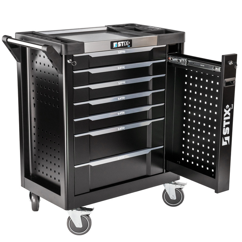 Workshop cabinet / tool trolley with 7 drawers, side pull-out compartment – UltimatePro B7 – Stix