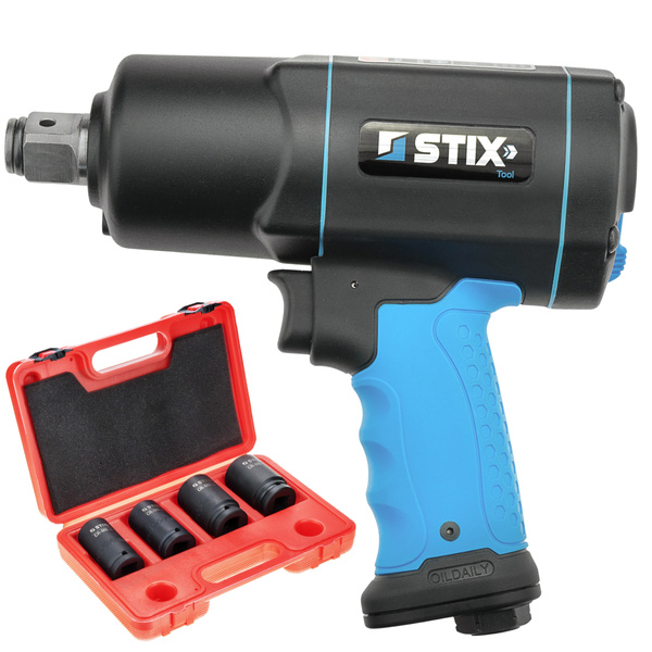 Pneumatic Impact Wrench 2200 Nm 3/4" STIX STT-22 Composite + Long CR-MO SERIES 6 Impact Sockets 24/27/32/33 mm (4-piece set) in Case