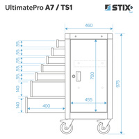 Werkstattschrank / Werkzeugwagen mit 7 Schubladen, Seitenschrank + Werkzeugsatz – UltimatePro A7/TS1