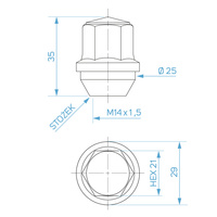 Wheel nuts for original alloy wheels Ford M14x1.5 zinc-plated, fixed washer, 21 mm hex - Carbonado