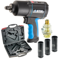 Pneumatic Impact Wrench 1900 Nm 1/2" STIX STT-19 Composite + Long CR-MO Impact Sockets 17/19/21 mm + Case with Oiler