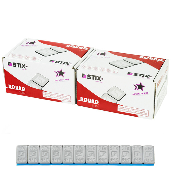 Klebewuchtgewichte für Aluminiumfelgen Rounded Slim beschichtet – 60 g (12 × 5 g / Pulverbeschichtung / breites Klebeband) – 200 Stk. – Stix