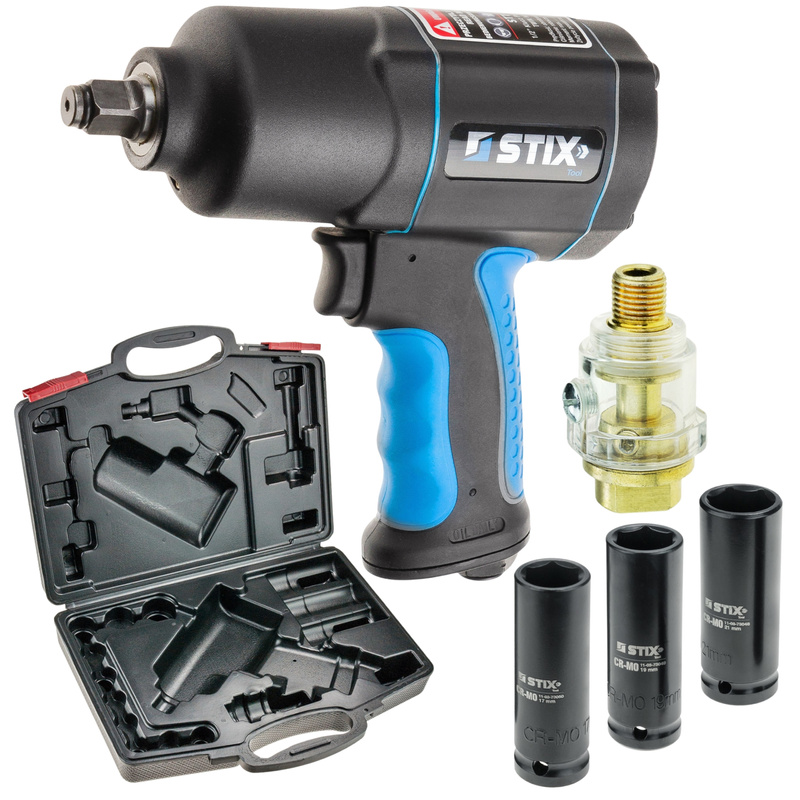Pneumatic Impact Wrench 1900 Nm 1/2" STIX STT-19 Composite + Long CR-MO Impact Sockets 17/19/21 mm + Case with Oiler