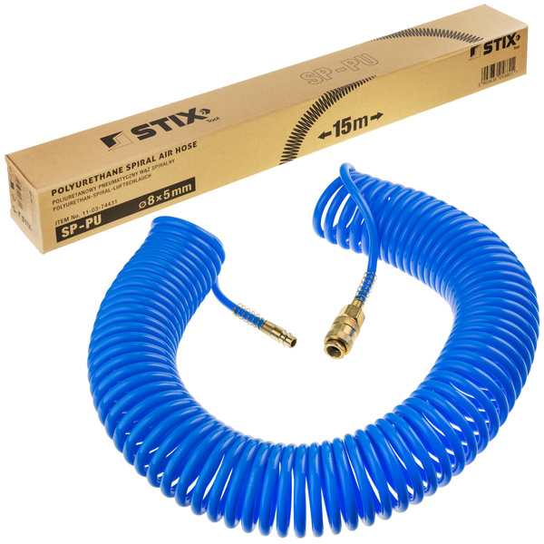 Pneumatic Spiral Hose SP-PU 8/5 mm (15 m), Polyurethane - PREMIUM STIX