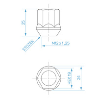 Wheel nuts for alloy wheels M12x1.25 zinc-plated, open type with collar, 19 mm hex - Carbonado