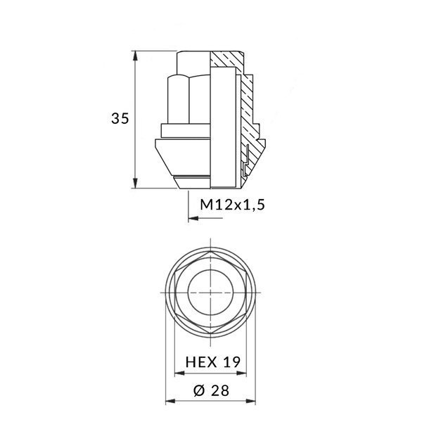 Muttern für original Ford-Leichtmetallräder - M12x1.5 - (konische bewegliche Scheibe) - Carbonado