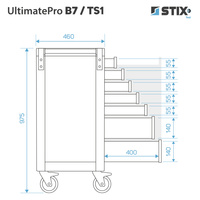 Werkzeugschrank / Werkstattwagen mit 7 Schubladen, ausziehbarem Seitenschrank + Werkzeugsatz – UltimatePro B7/TS1 – Stix