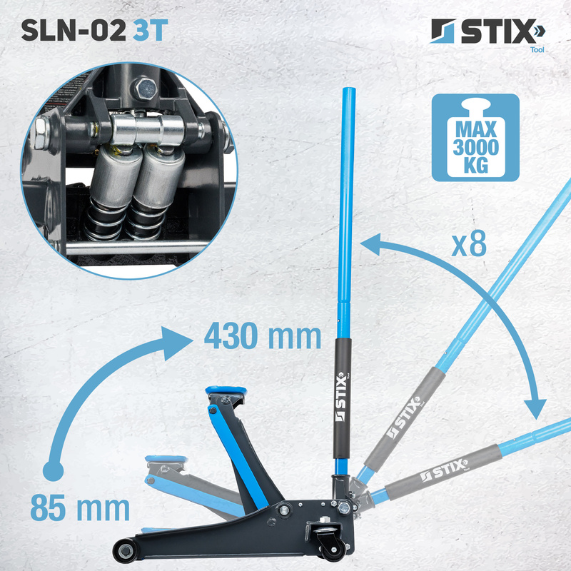 Low-Profile Hydraulic Floor Jack, 85–430 mm Lifting Height – SLN-02 3T – Stix