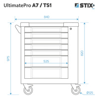 Werkstattschrank / Werkzeugwagen mit 7 Schubladen, Seitenschrank + Werkzeugsatz – UltimatePro A7/TS1