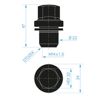 Black wheel nuts for original alloy wheels Land Rover M14x1.5 with floating washer, 22 mm hex - Carbonado