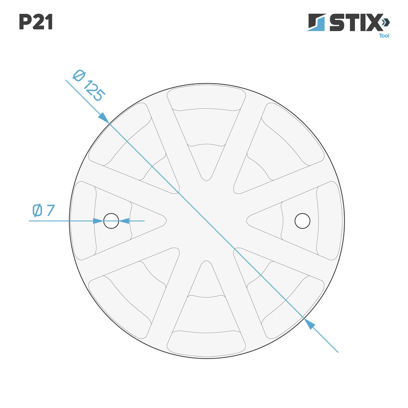 P21 Verstärkte Gummiauflage für Tragarm, 2 Bohrungen, 125x120×24 – Stix