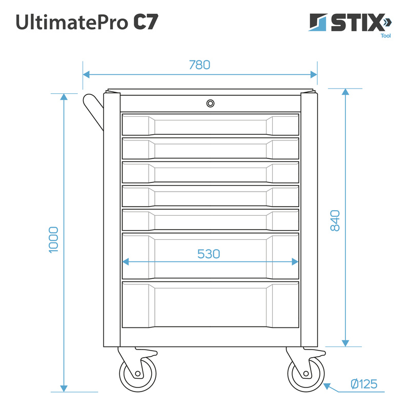 Werkstattschrank / Werkzeugwagen mit 7 Schubladen – UltimatePro C7 – Stix