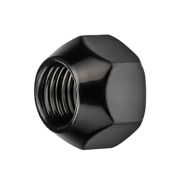 Black wheel nuts for steel rims, M14x1.5, open-ended, flangeless, 21 mm hex – Carbonado