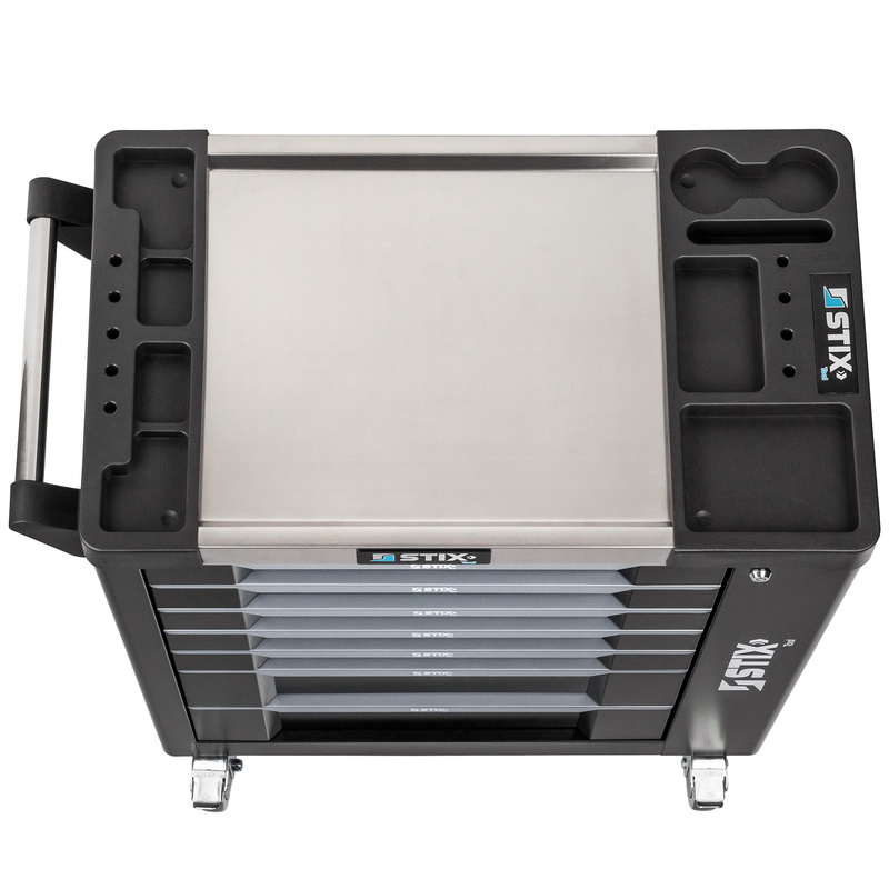 Workshop cabinet / tool trolley with 7 drawers, side compartment + tool set – UltimatePro A7/TS1 – Stix